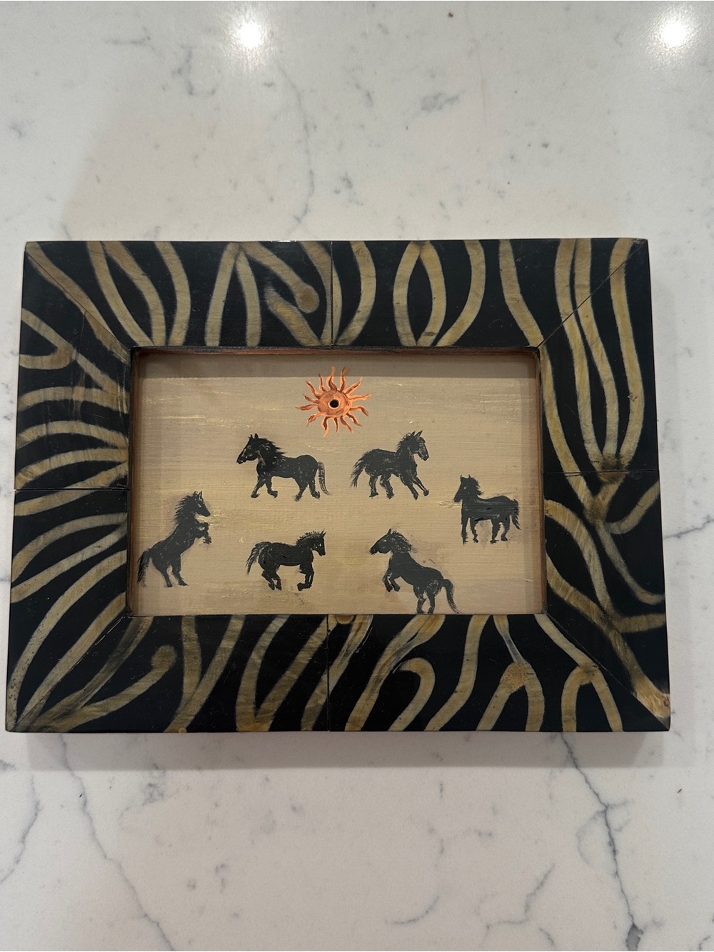 Unique Zebra Stripe Horse Wall Art Wood Frame Equestrian Decor